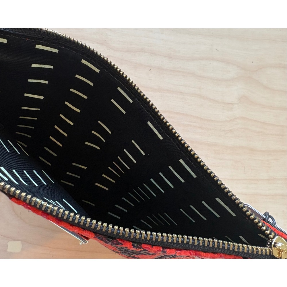 Rebecca Minkoff Erin Clutch Red Black Fluoro Snake Leather Zipper Pouch NEW - Picture 6 of 7
